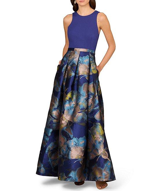 Aidan Mattox Sleeveless Tie Back Mix Media Floral Ballgown Product Image