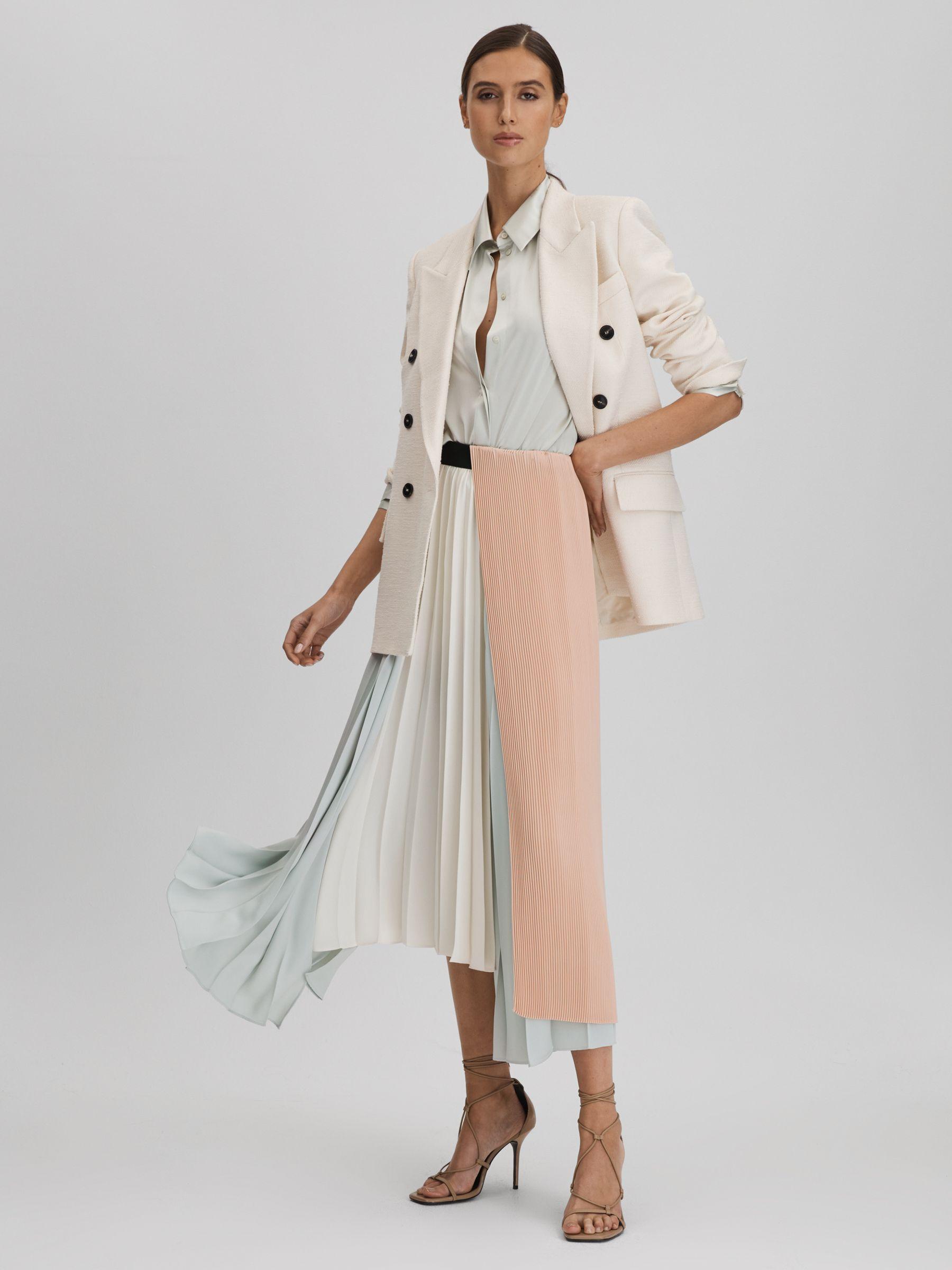 Pleated Asymmetric Midi Skirt in Pink/Cream Product Image