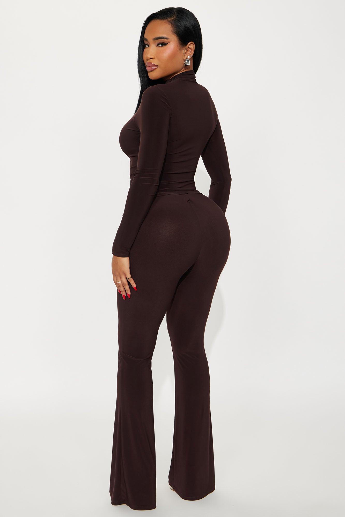 Natalie Ruched Mock Neck Pant Set - Chocolate Female Product Image
