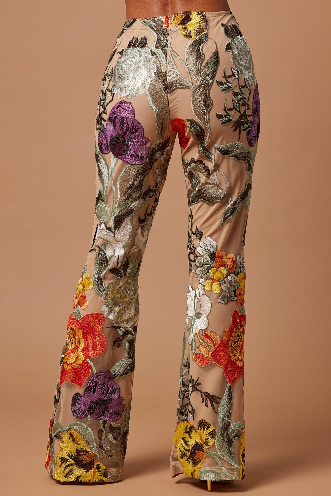 Adaila Floral Embroidered Pant - Nude/combo Product Image