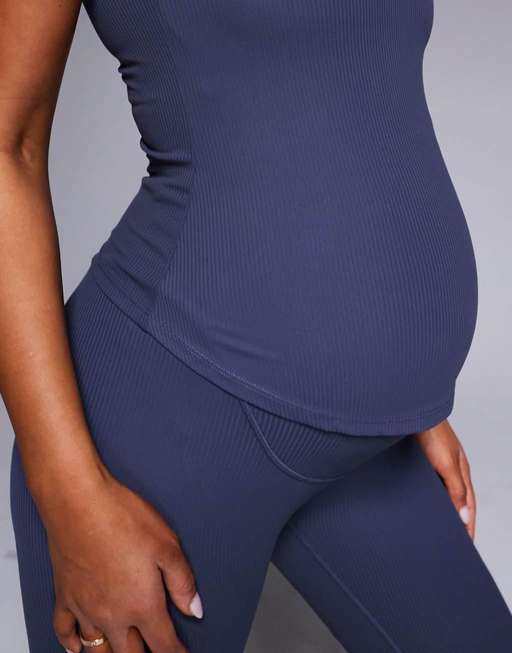 4505 Maternity soft touch rib tank top with inner bra in blue gray  Product Image