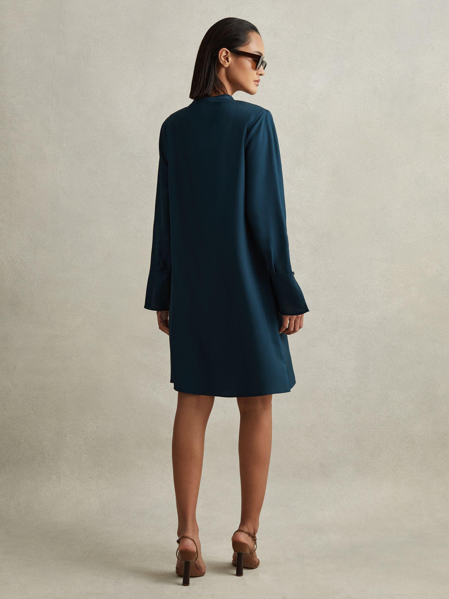 Tie Neck Belted Mini Dress in Teal Product Image