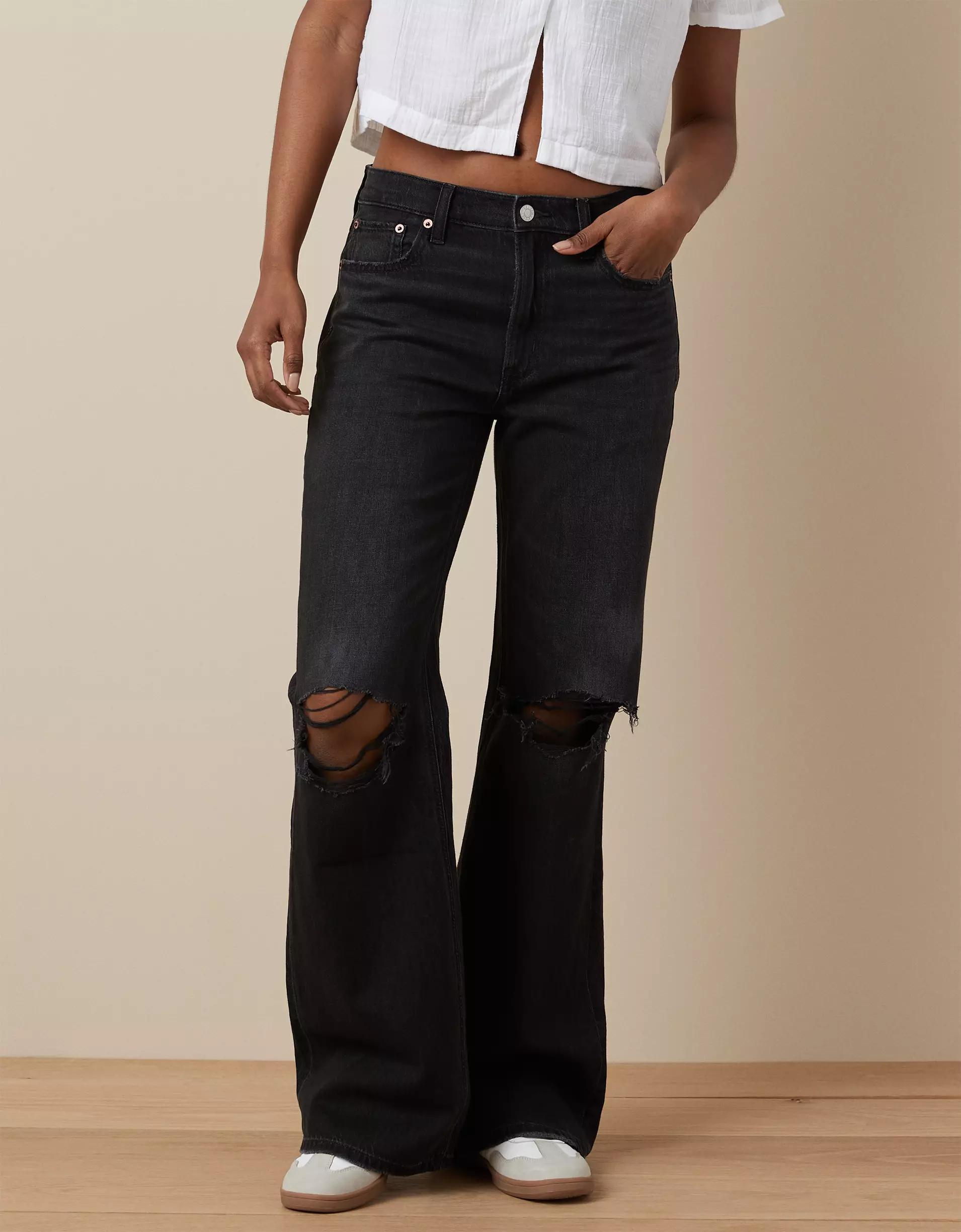 AE Strigid Ripped Low-Rise Baggy Flare Jean Product Image