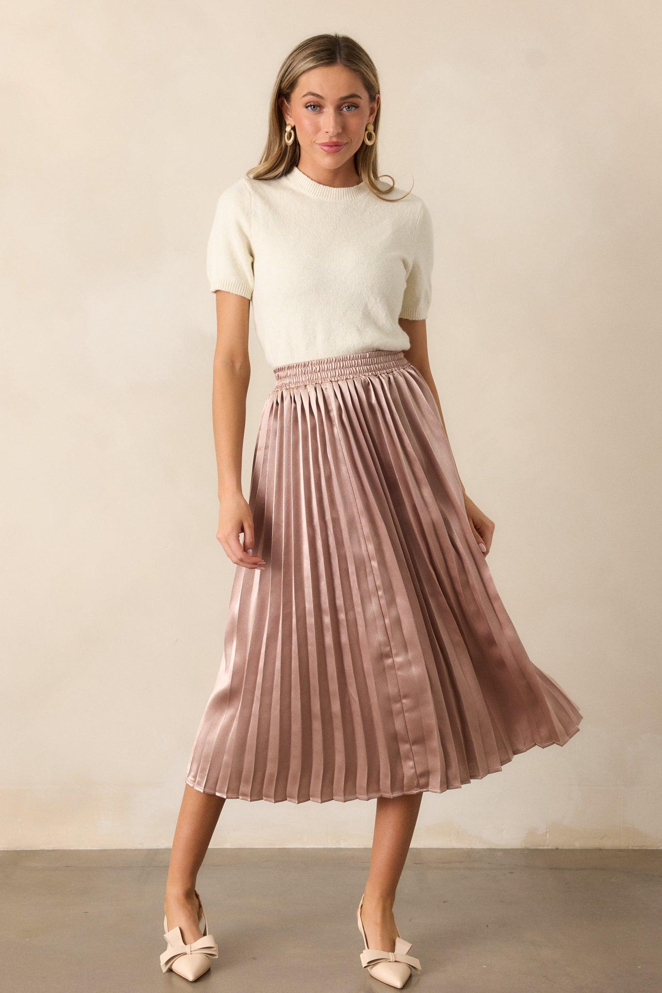 Lost In The Stars Champagne Pleated Midi Skirt Product Image