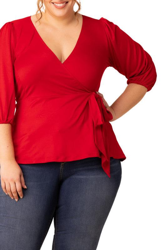 Nina 3/4 Sleeve Wrap Top - Plus Product Image