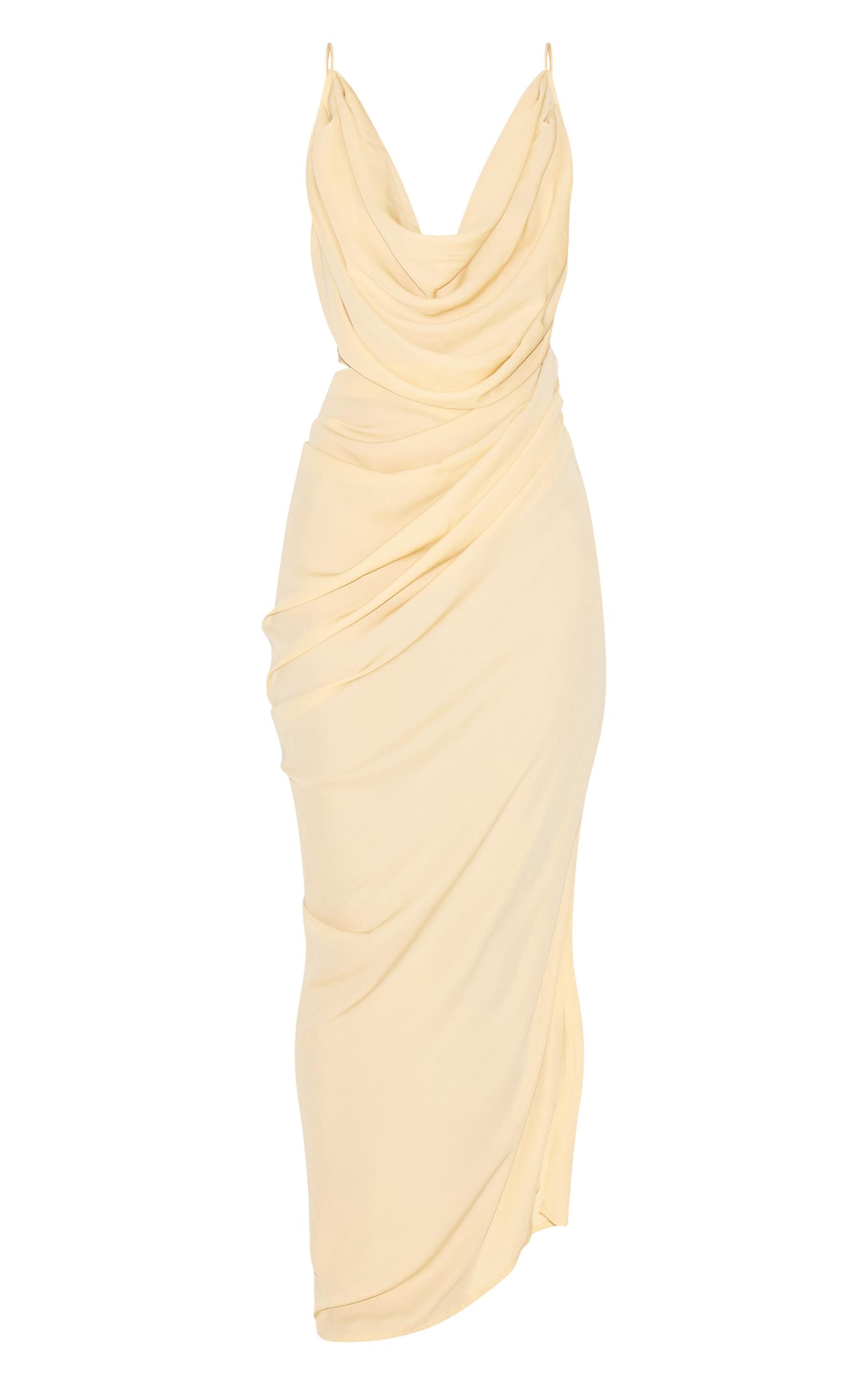 Butter Yellow Chiffon Drape Cut Out Midaxi Dress Product Image