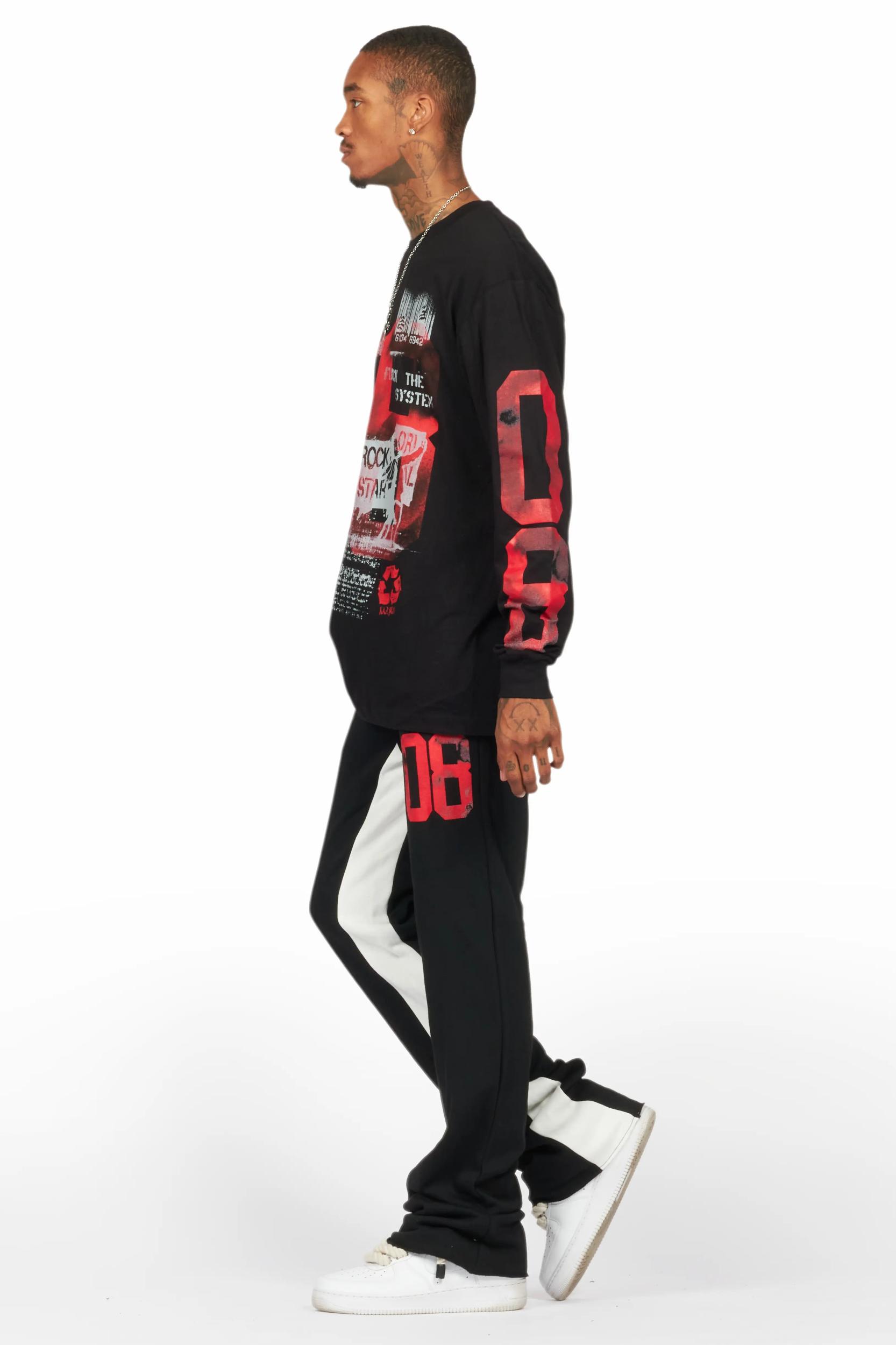 Grill Black/Red Long Sleeve T-Shirt/Baggy Pant Set Male Product Image