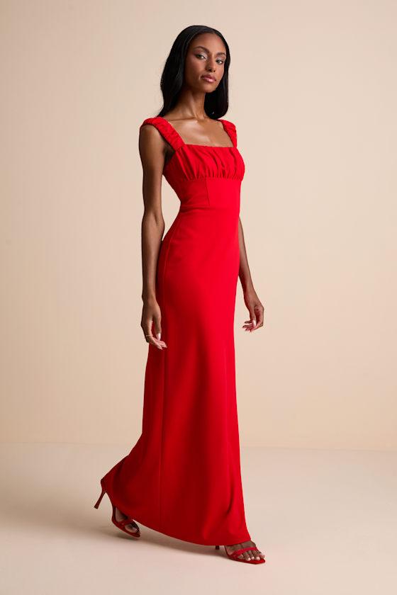 Tayla Red Sleeveless Ruched Column Maxi Dress Product Image