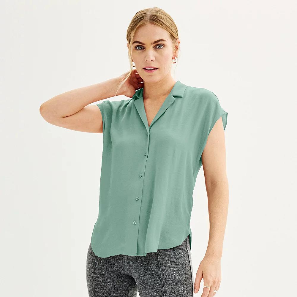 Women's Nine West Short Sleeve Easy Lapel Shirt, Size: Large, Hanover Blue Product Image