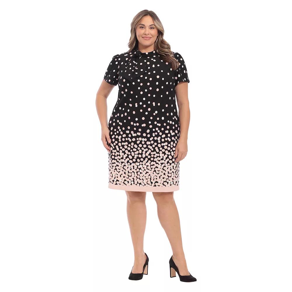 Plus Size London Times Side-Bow Border-Hem Shift Dress, Women's, Size: 24 W, Black Blush Product Image