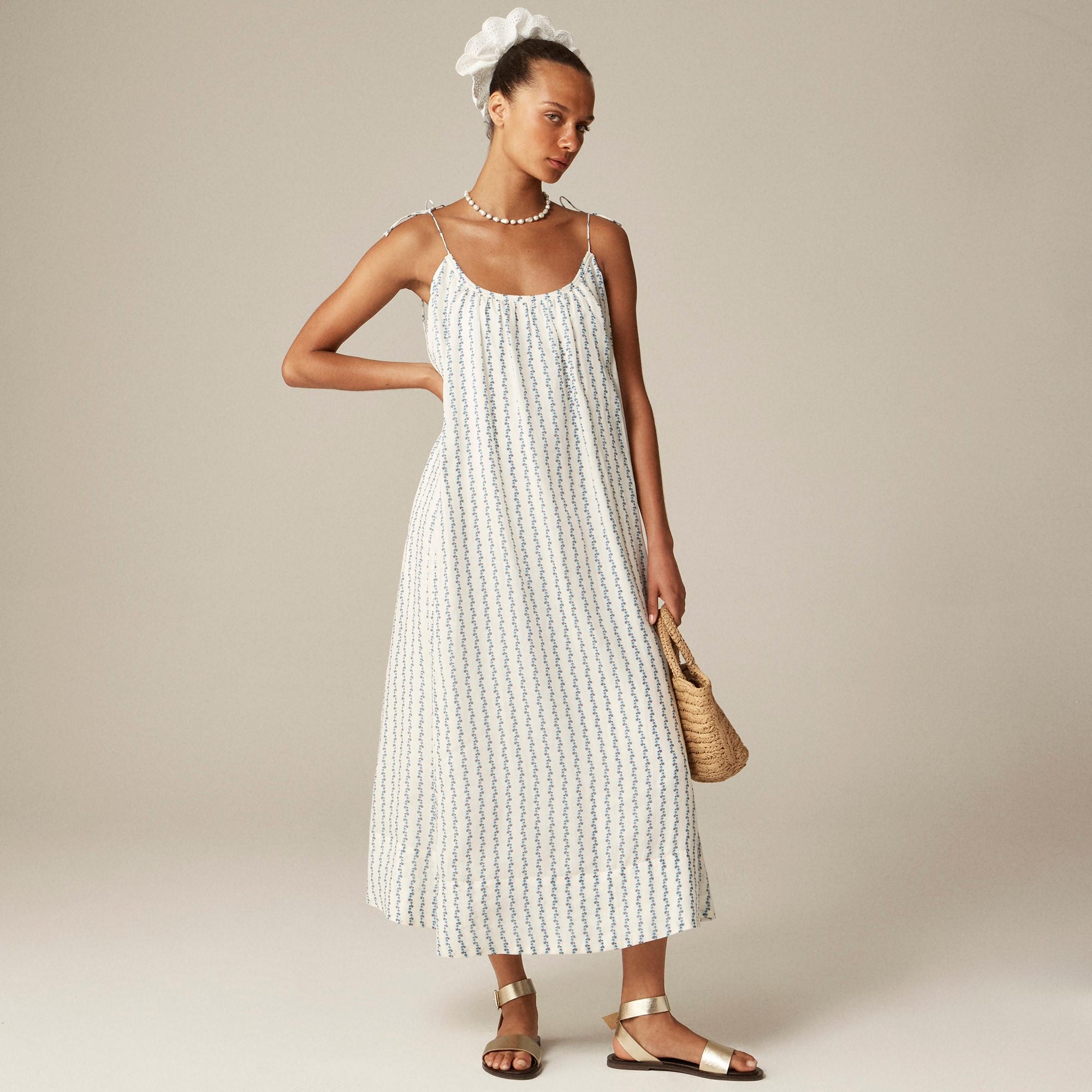 Floaty tie-shoulder dress in floral-print ramie Product Image