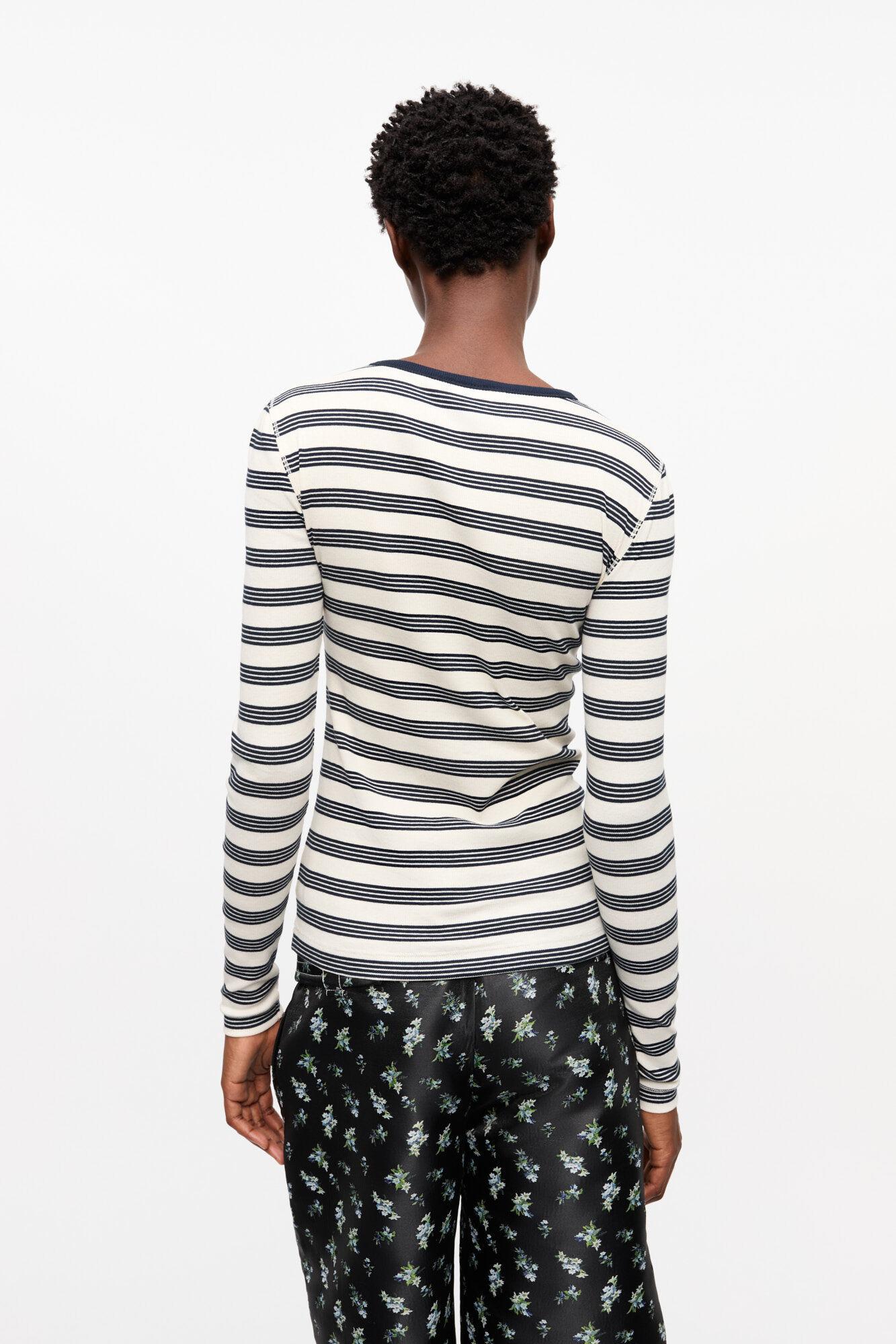 Striped Soft Cotton Rib Long Sleeve T-Shirt Product Image