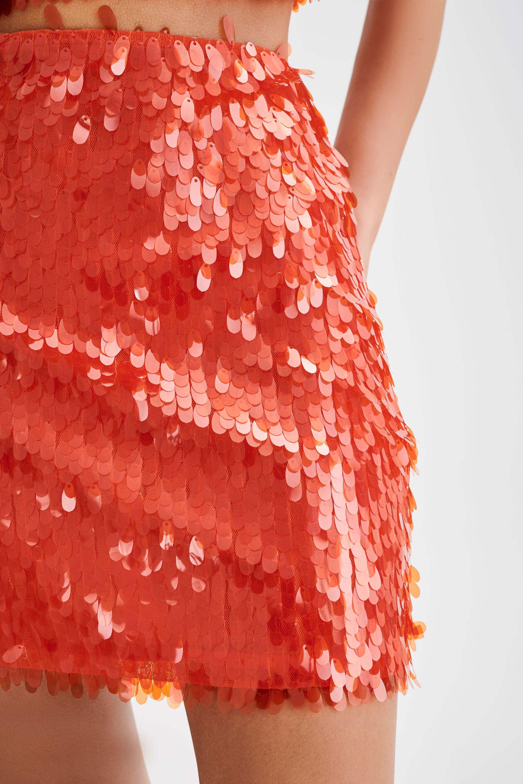 Savannah Sequin Mini Skirt - Firey Orange Product Image