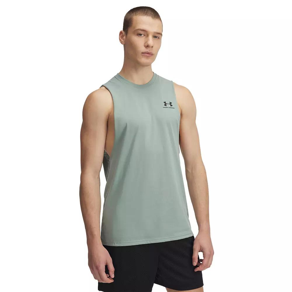 Men's Under Armour Left Chest Cut-Off Tank, Size: Large, Silica Green Product Image