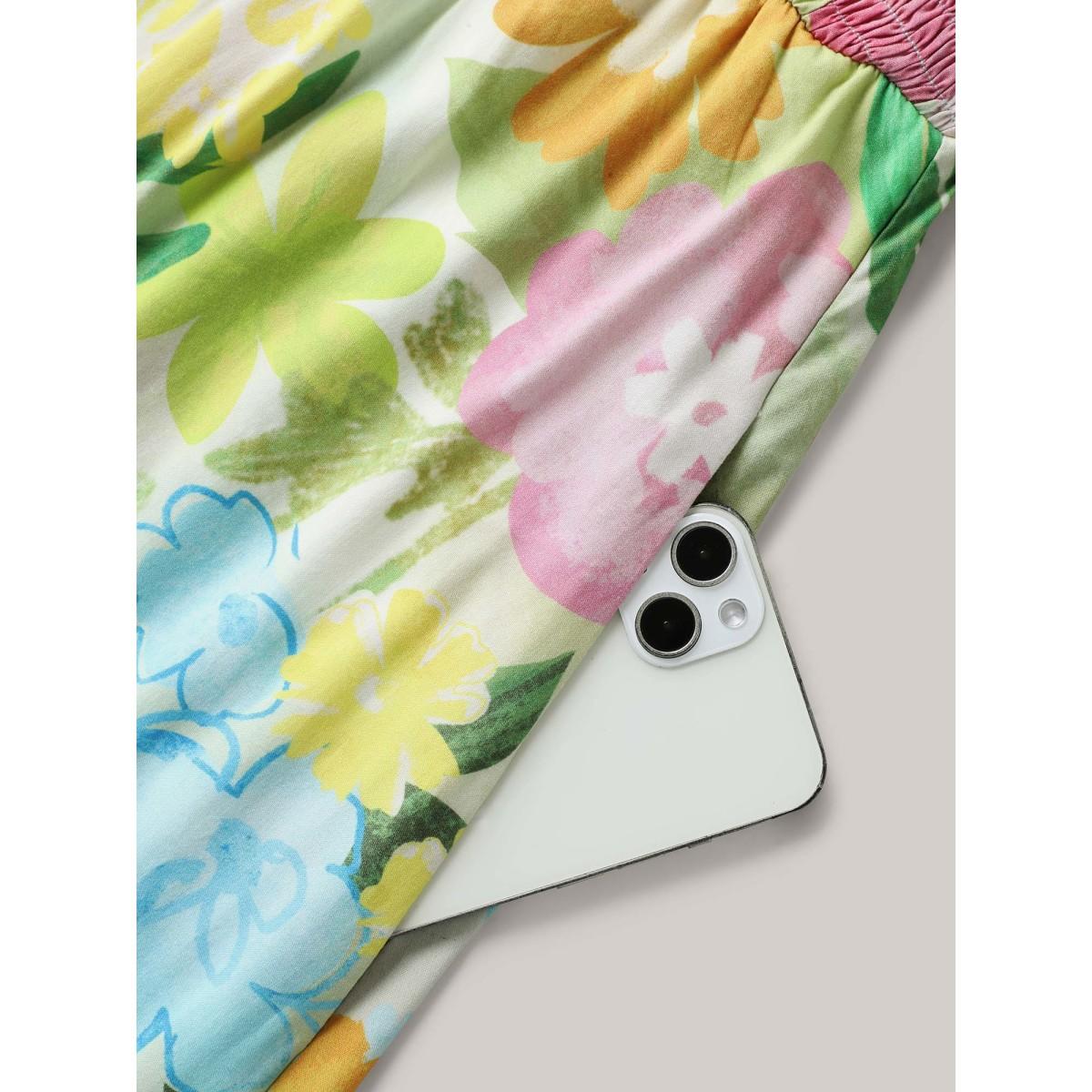 Plus Size Neon Heartbeat Floral Shirred Midi Dress Multicolor Women Round Neck Sleeveless Curvy BloomChic 18-20/2X Product Image