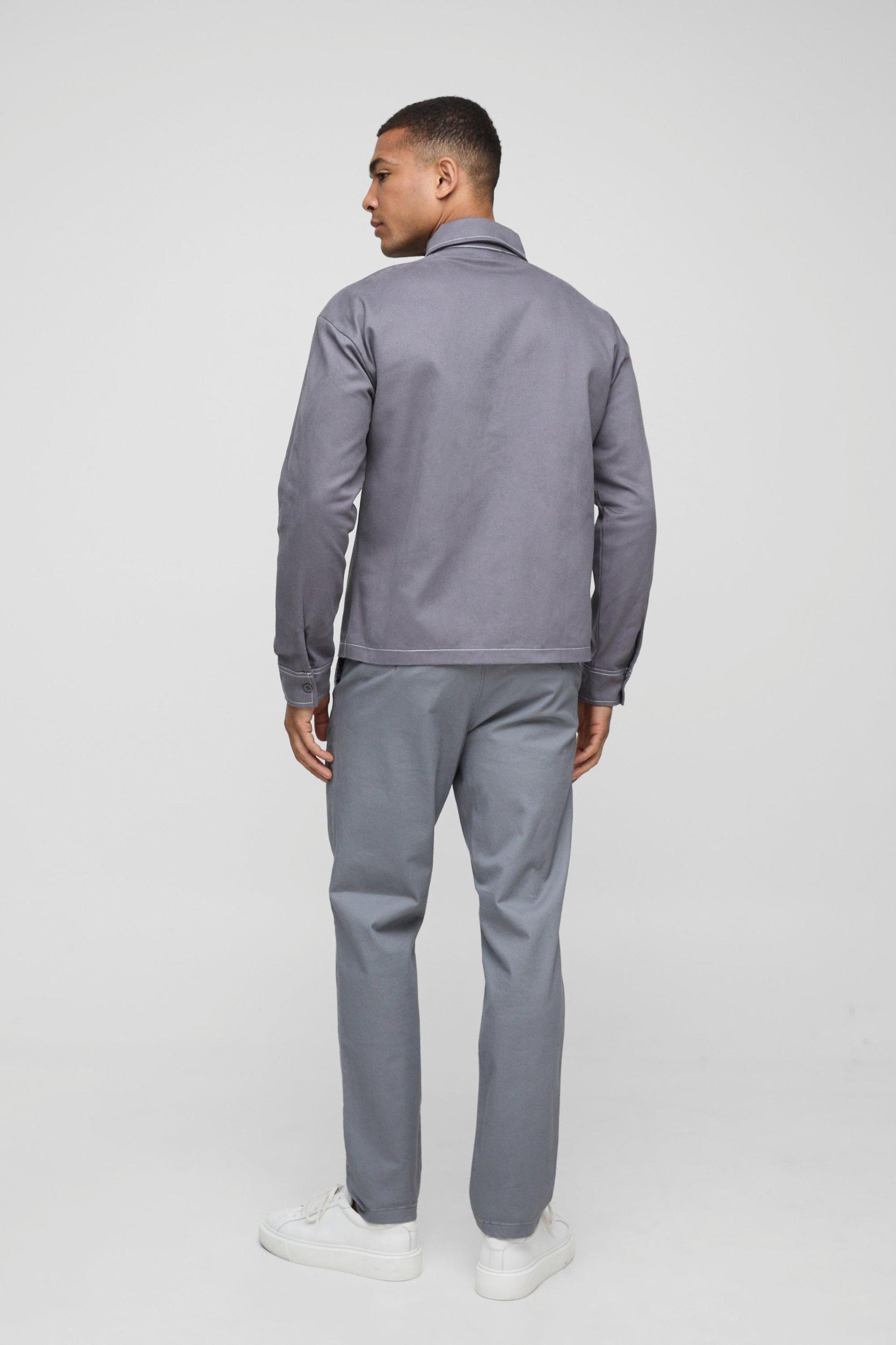 Regular Fit Contrast Stitch Twill Overshirt | boohooMAN USA Product Image