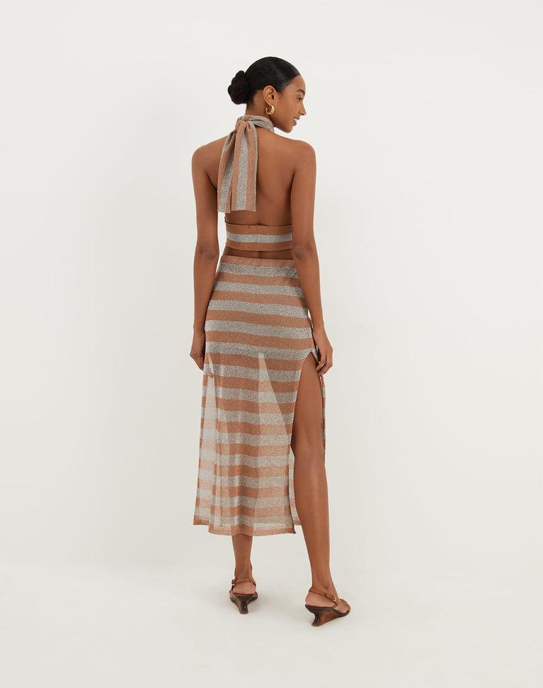 Knit Luna Halter Top - Striped Eclair Product Image