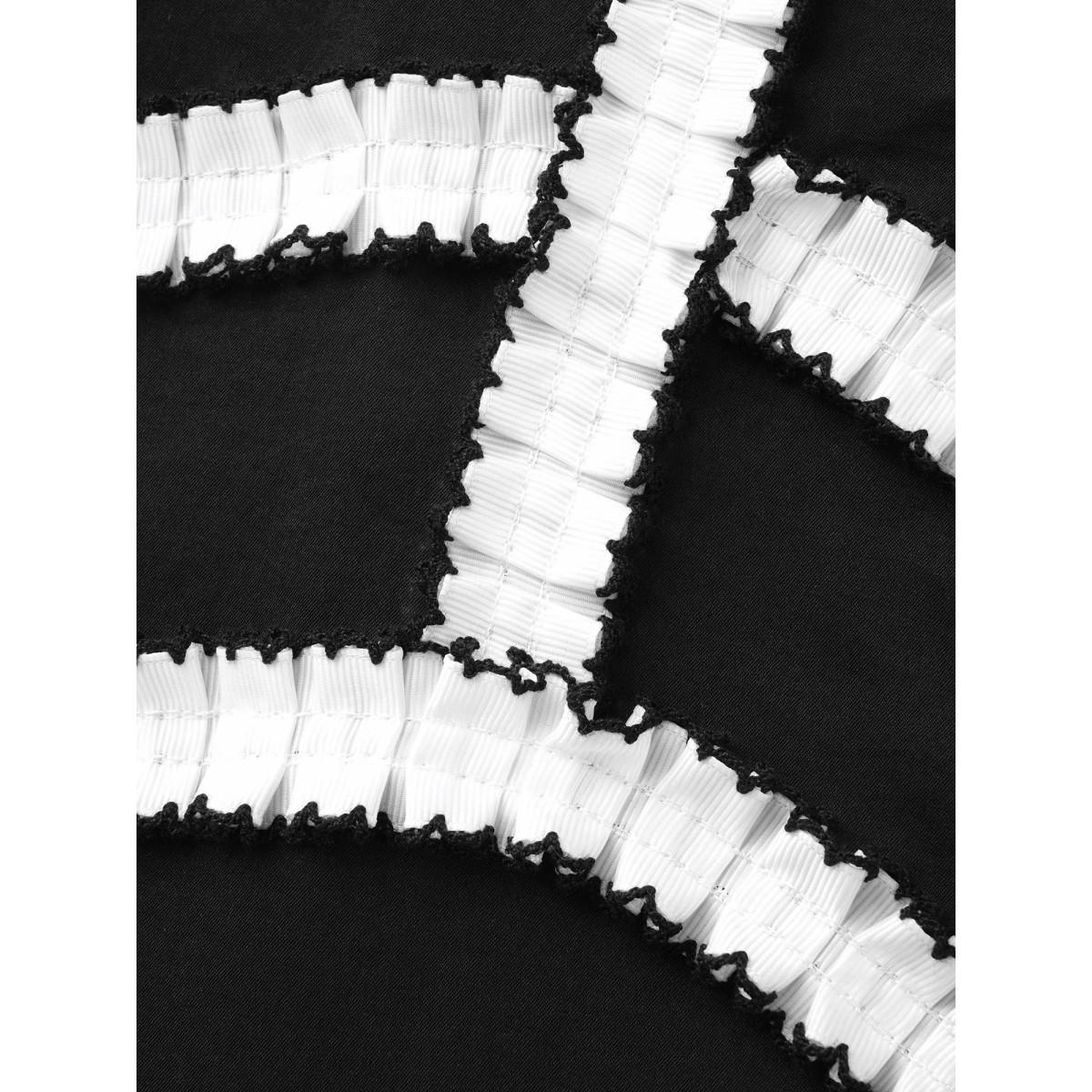 Plus Size Black And White Pleated Ribbon Midi Dress Black Women Cocktail Contrast Party Curvy Bloomchic 30/6X Product Image