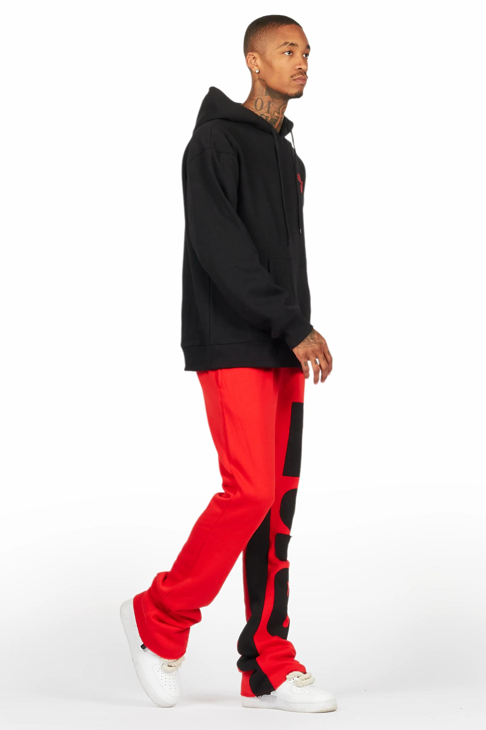 Devan Black/Red Hoodie/Baggy Stacked Flare Pant Set Male Product Image