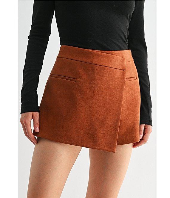 All in Favor Faux Suede Mini Wrap Skirt Product Image