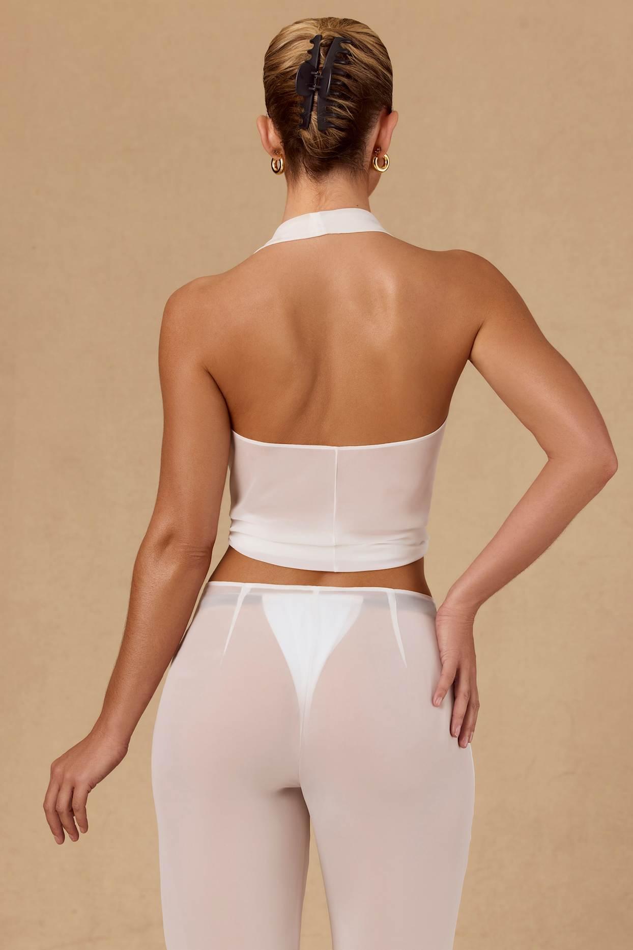 Tie-Front Halterneck Crop Top in White Product Image