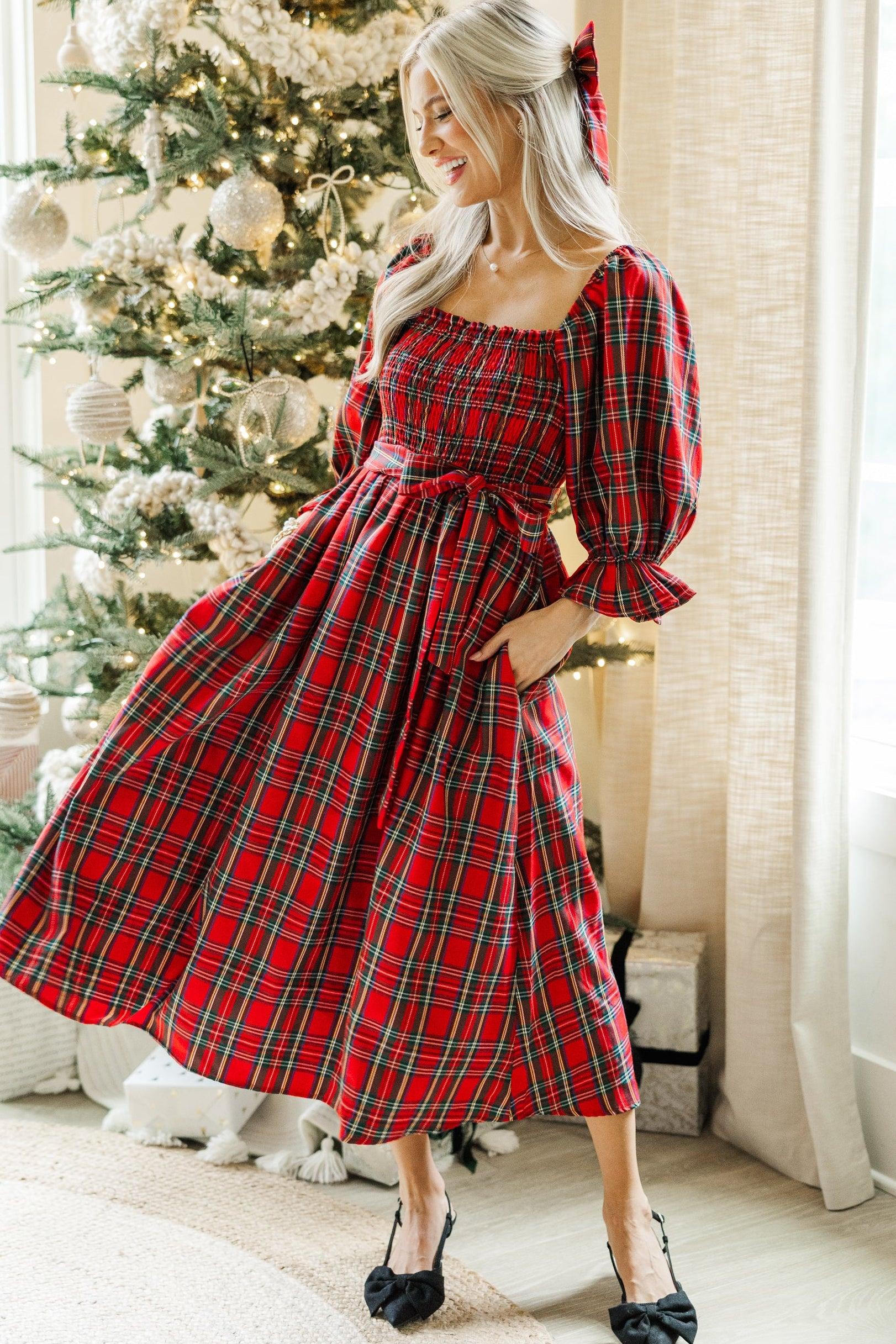 All I Want Red Tartan Plaid Midi Dress Female Product Image
