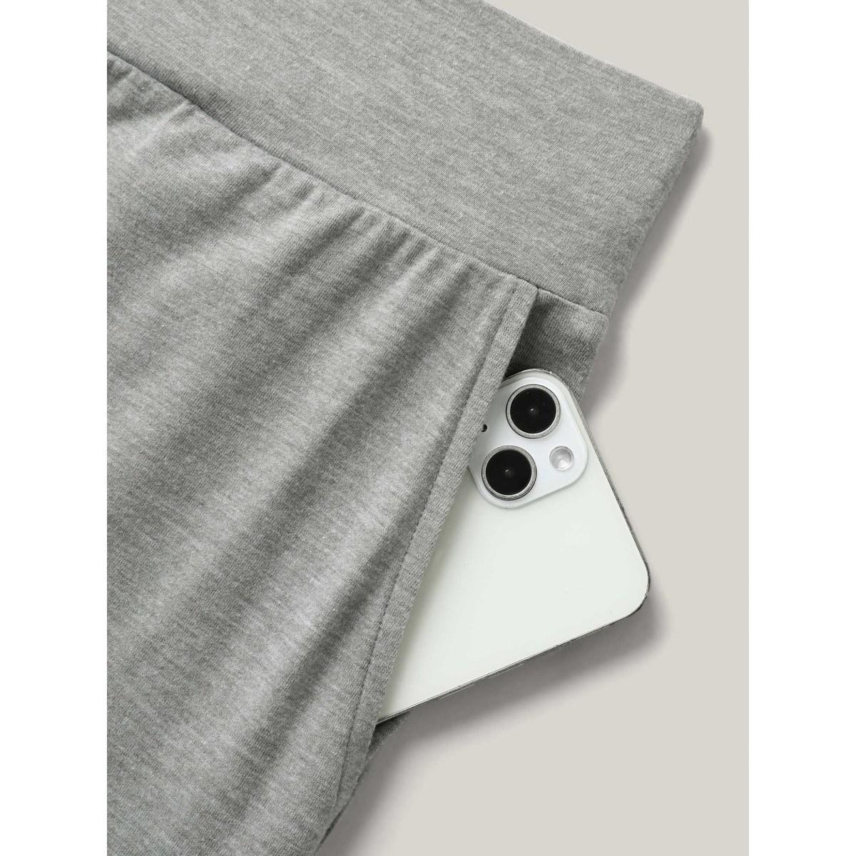 Plus Size Shirred Waist Wide Leg Pull-On Pants Women LightGray Casual Wide Leg Mid Rise Everyday Pants BloomChic 12/L Product Image