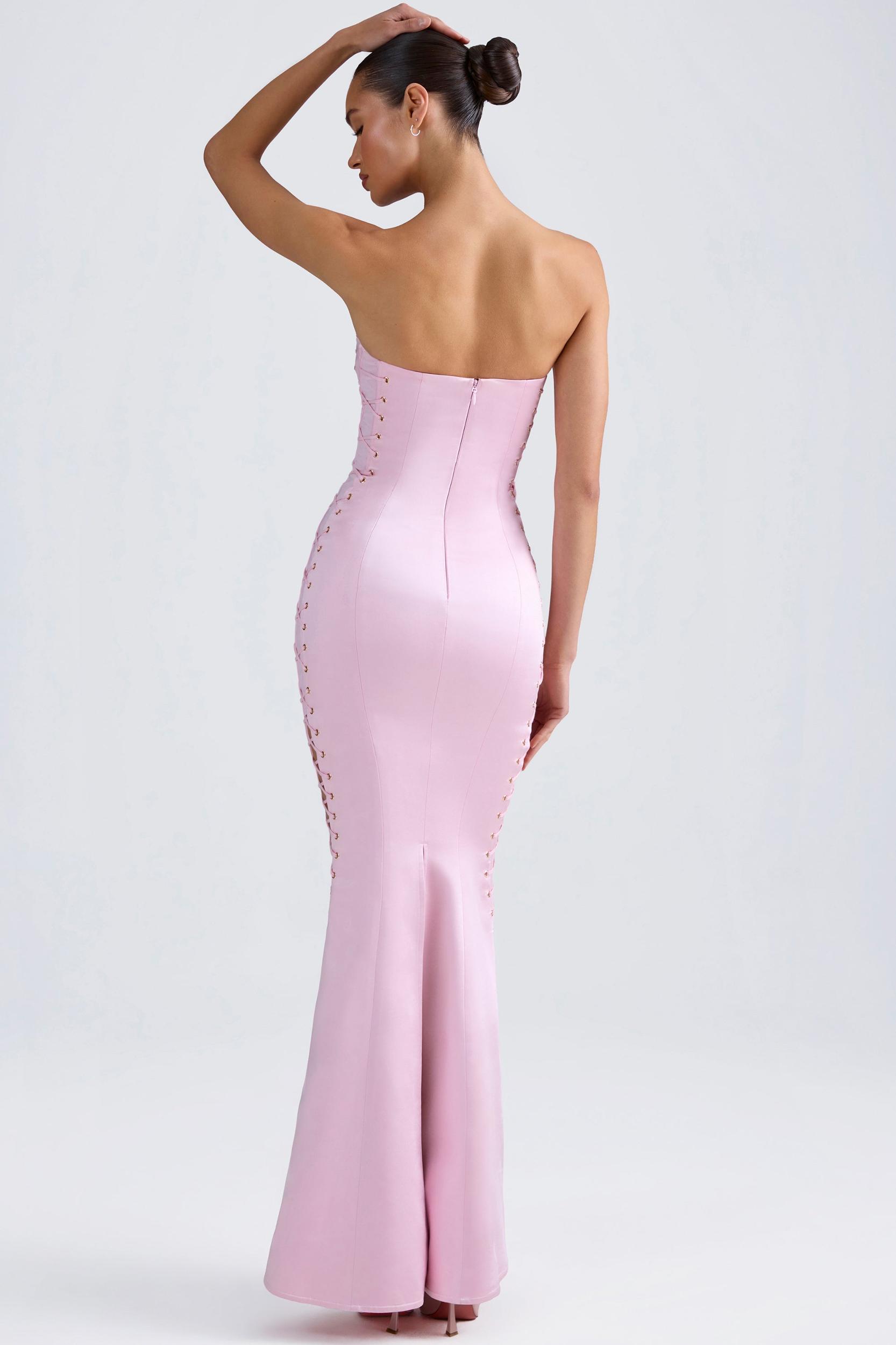 Lace-Up Corset Gown in Light Pink Product Image