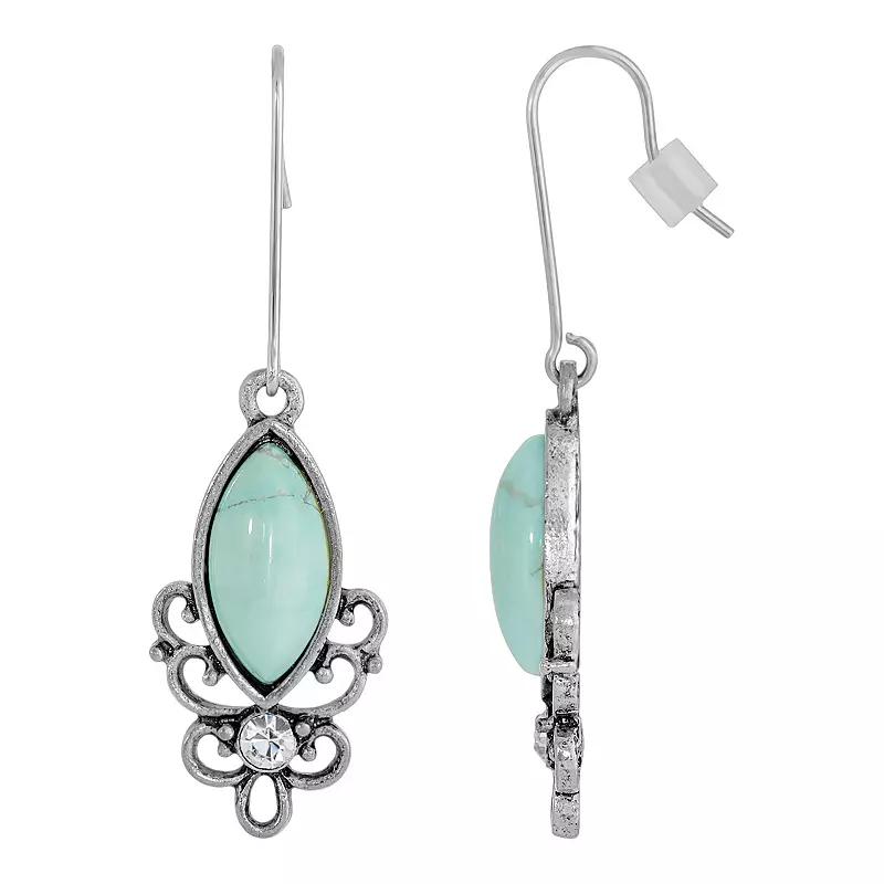 1928 Silver Tone Stone Filigree Drop Earrings, Women's, Blue Product Image
