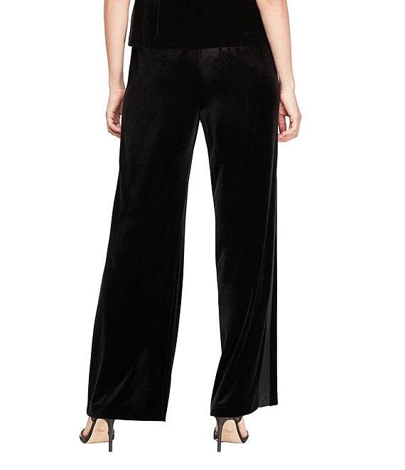 Alex Evenings Straight Leg Side Satin Panel Detail Full Length Velvet Pant Product Image