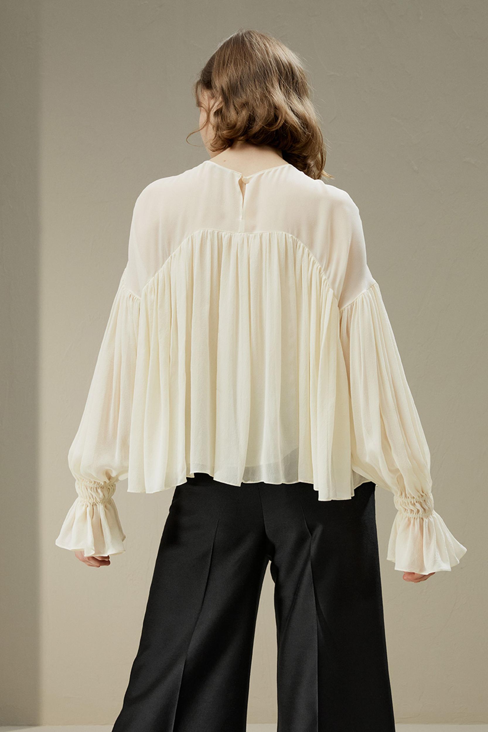 Sheer-shoulder Ruffle Shirt Product Image