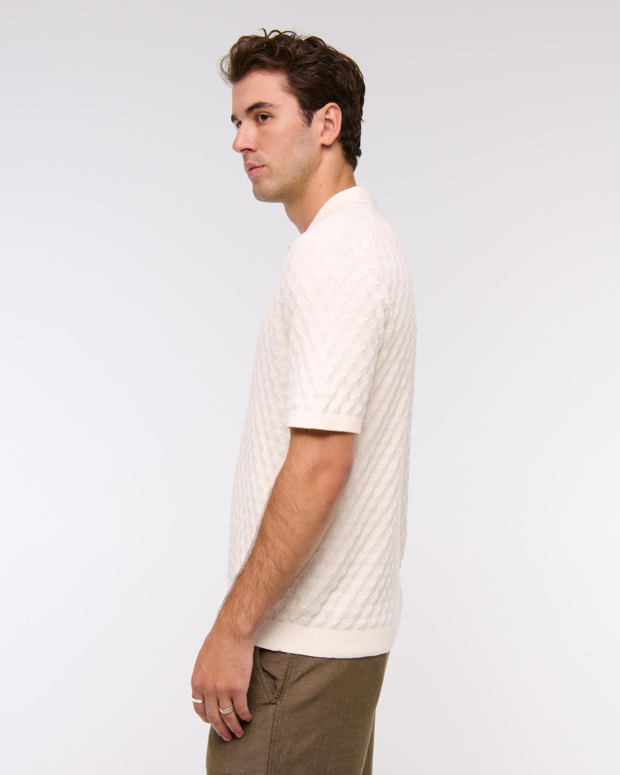 Pointelle Stitch Johnny Collar Sweater Polo Product Image