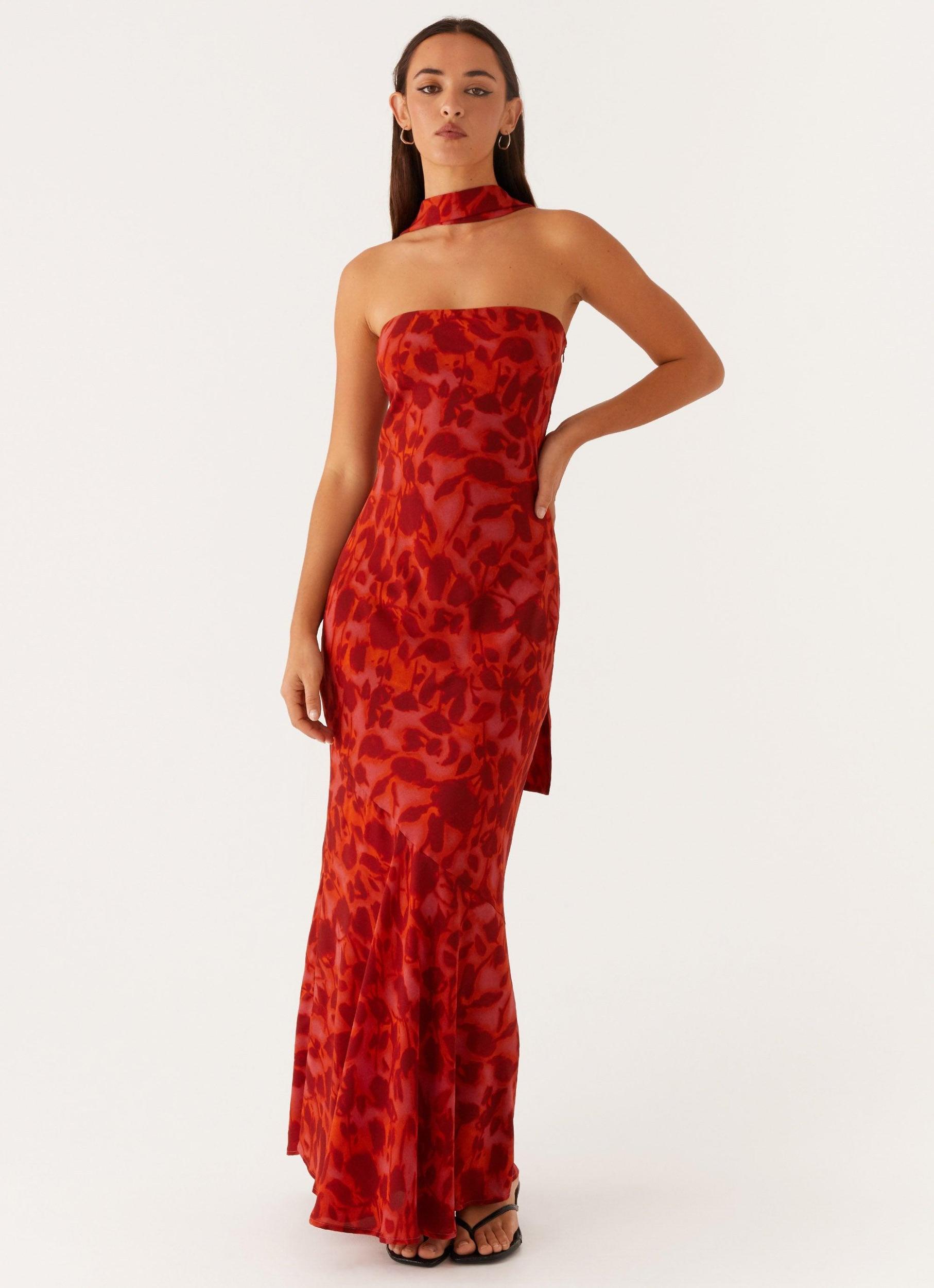 Under The Pagoda Maxi Dress - Deep Red Floral Product Image