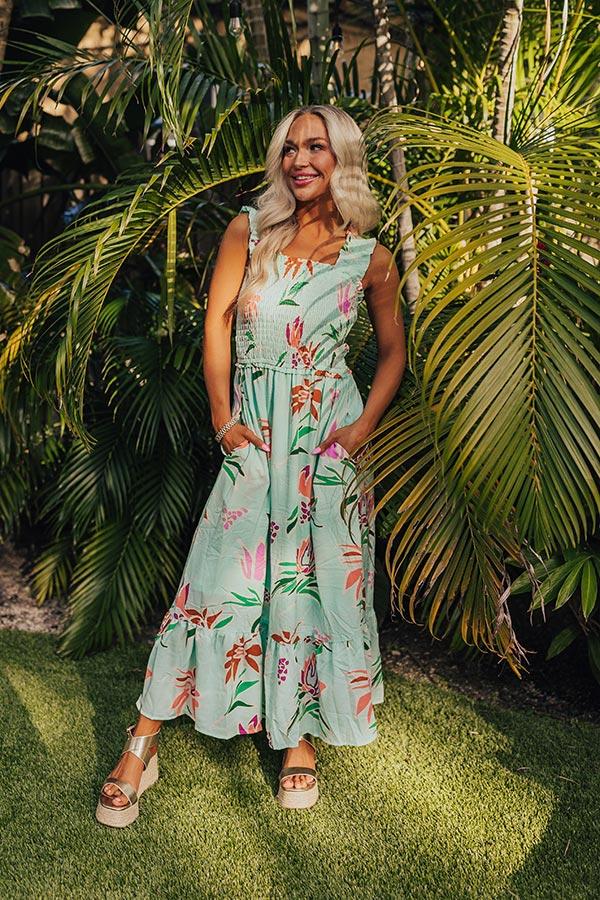 Happy Blooms Smocked Midi in Mint Product Image