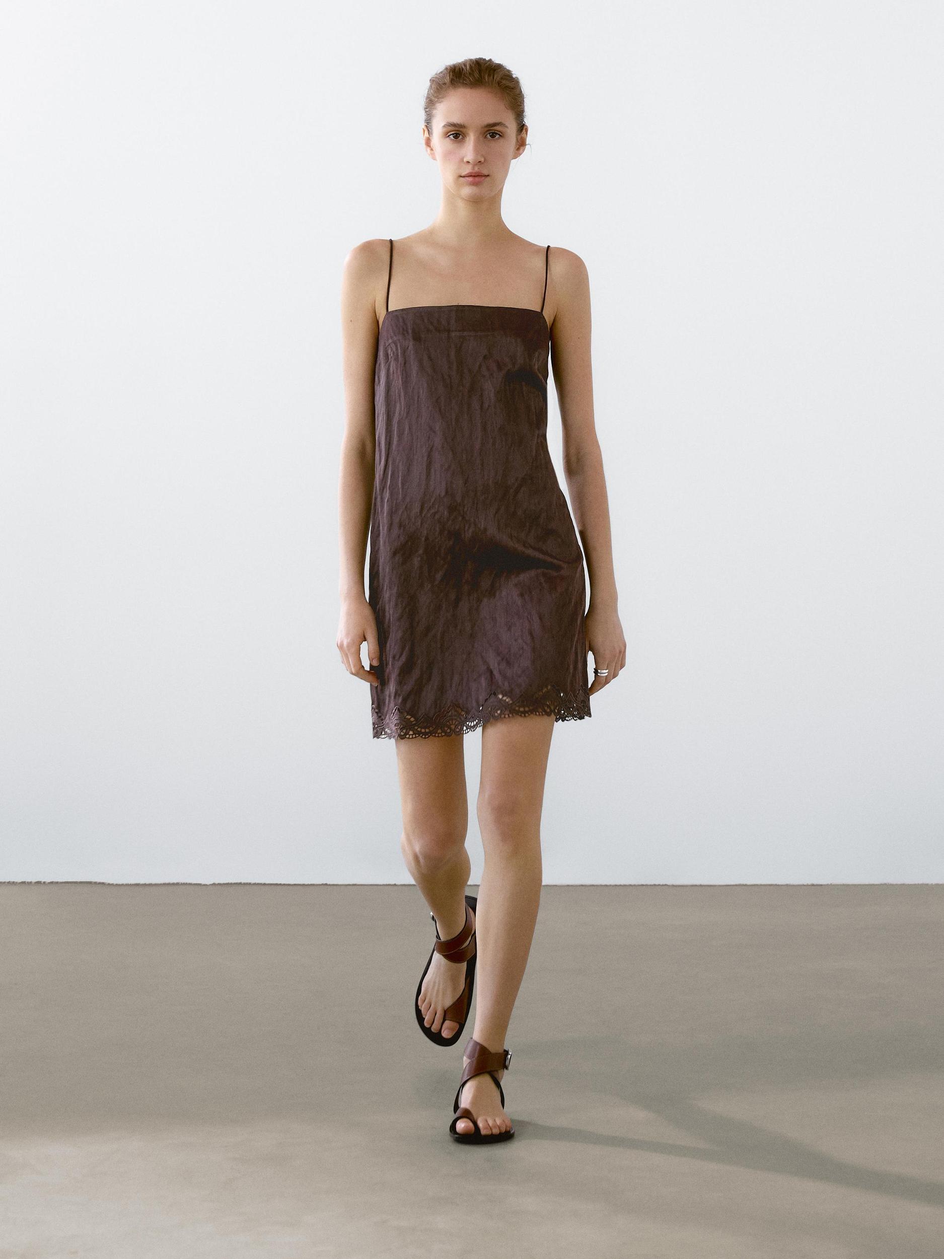 Mini dress with blonde lace detail Product Image