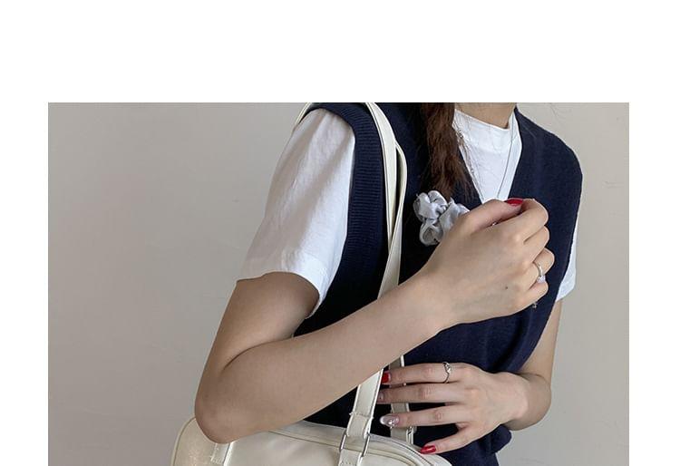 Plain Faux Leather Zip Backpack Product Image
