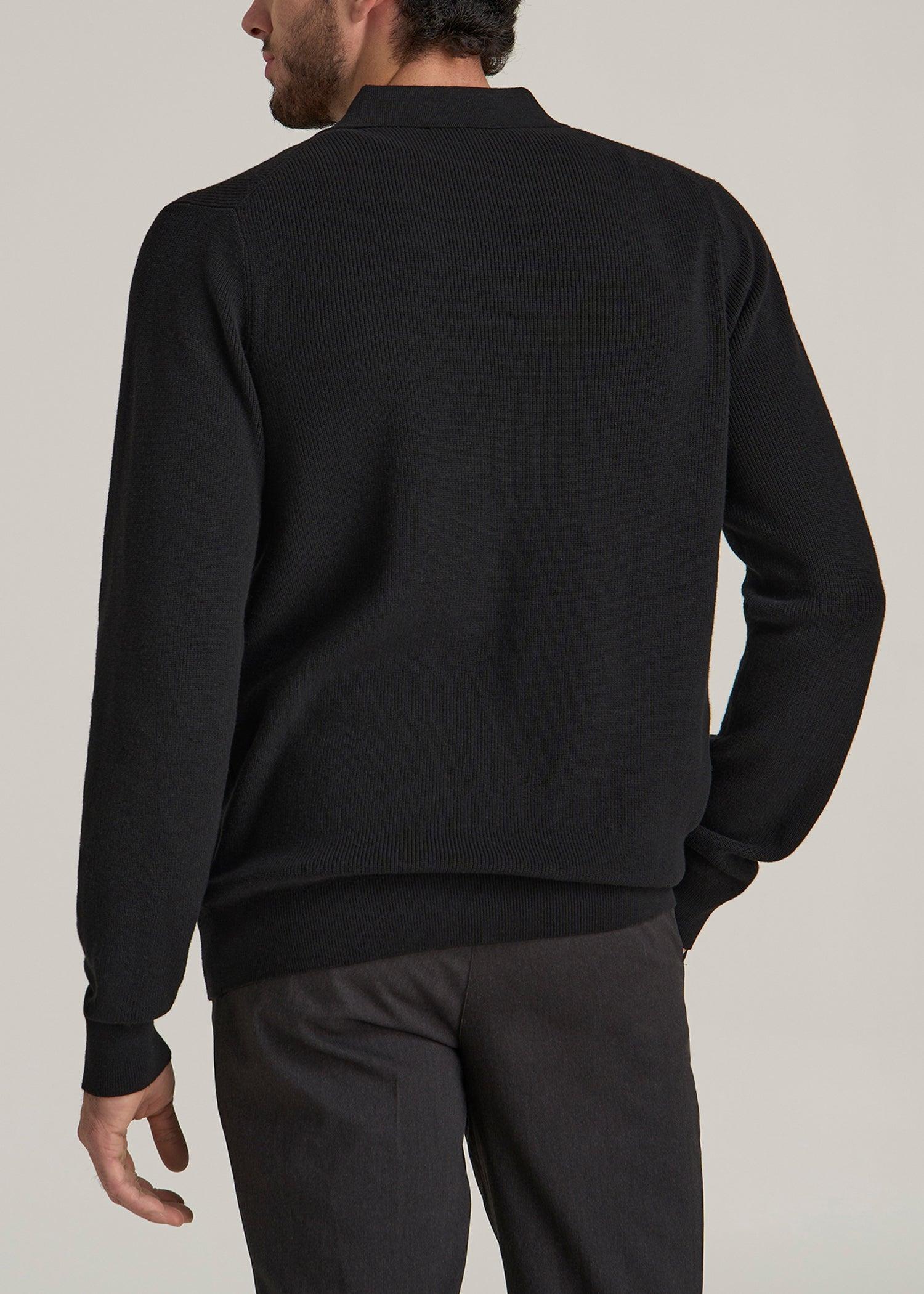 Sweater Polo Cardigan for Tall Men in Black Male Product Image