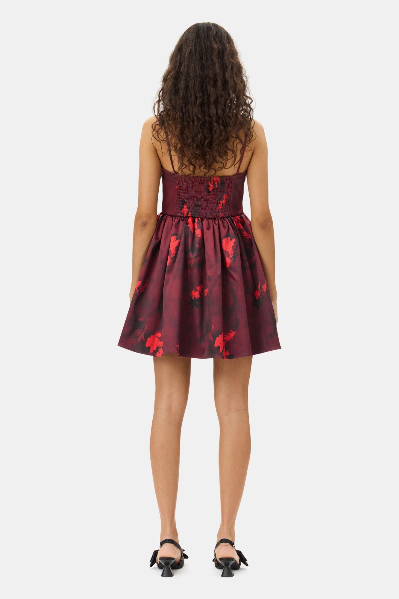 Red Floral Print Satin Strap Mini Dress Product Image