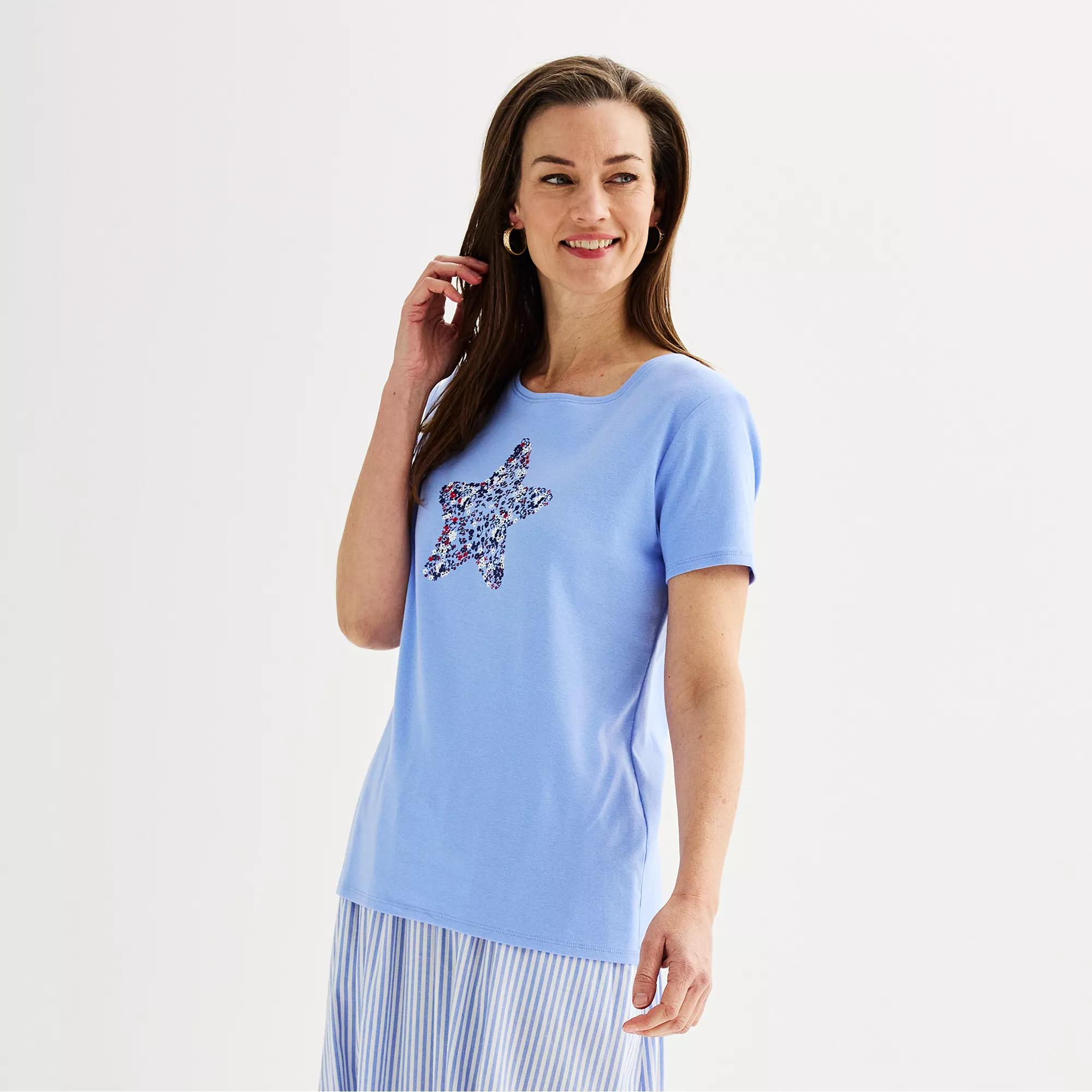 Women's Croft & Barrow® Essential Crewneck Tee, Size: XL, Red Usa Graphic Product Image