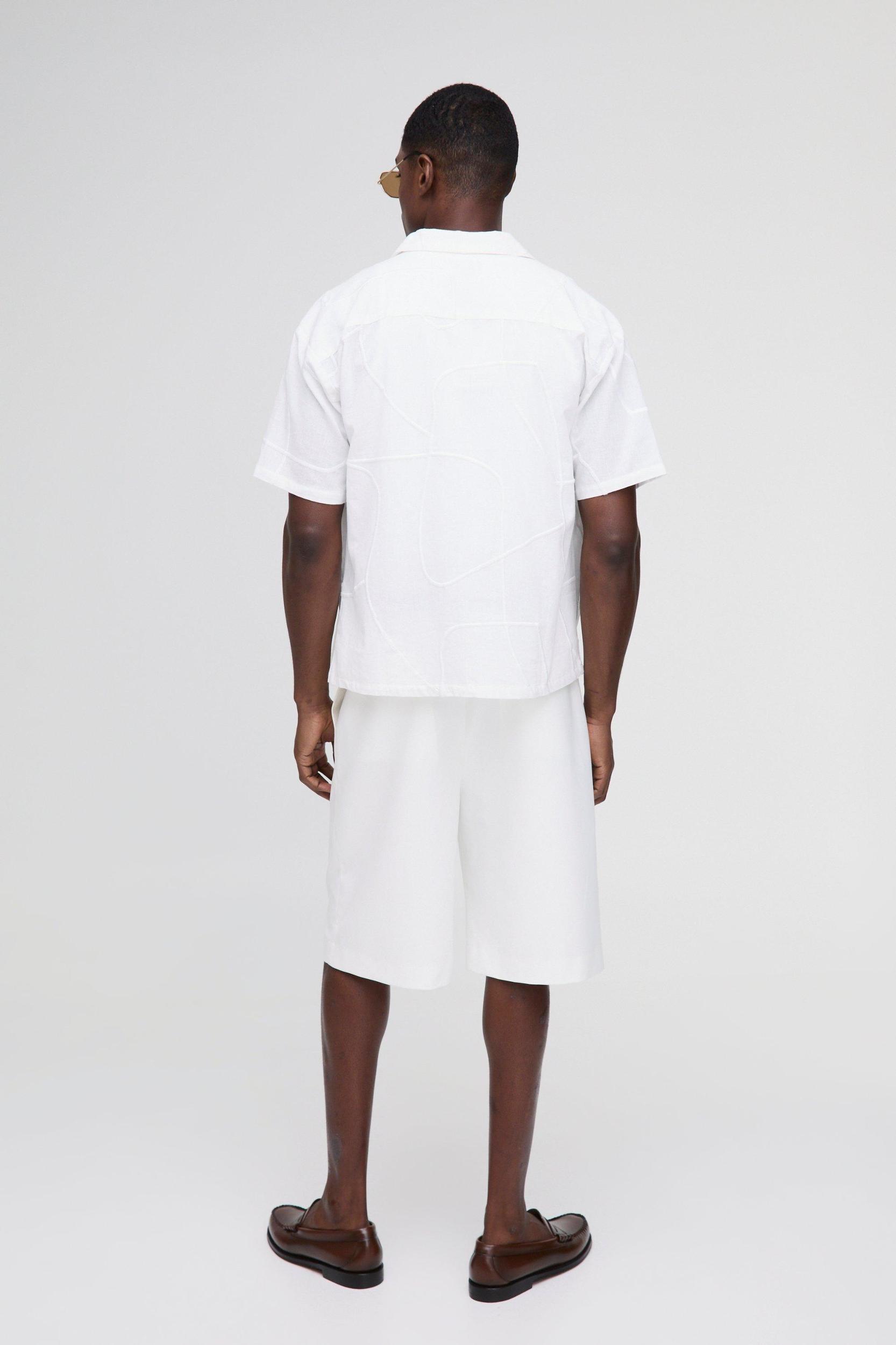 Regular Abstract Embroidery Revere Shirt | boohooMAN USA Product Image