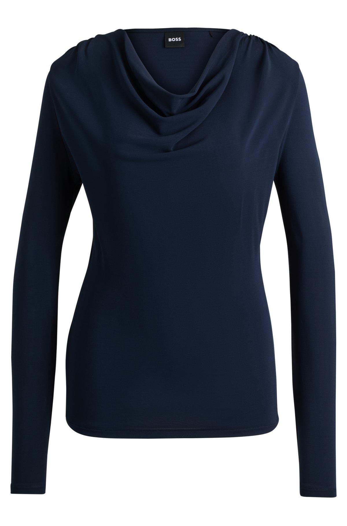 Long-sleeved top in stretch crepe with cowl neckline Product Image