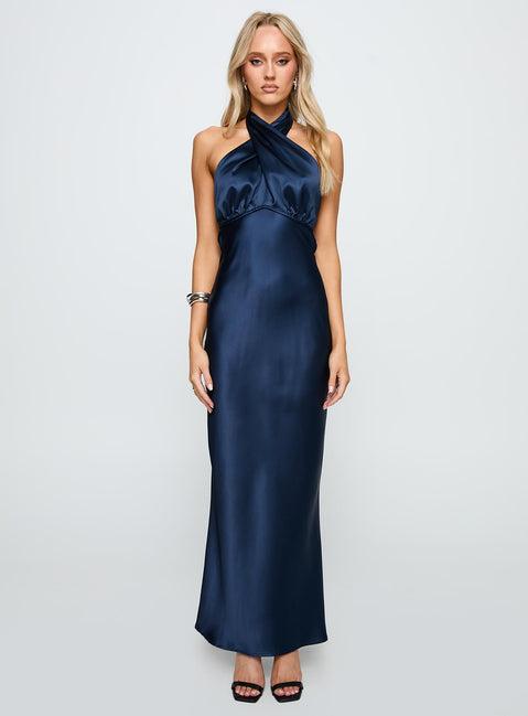 Rosaminta Halter Maxi Dress Cobalt Blue Product Image