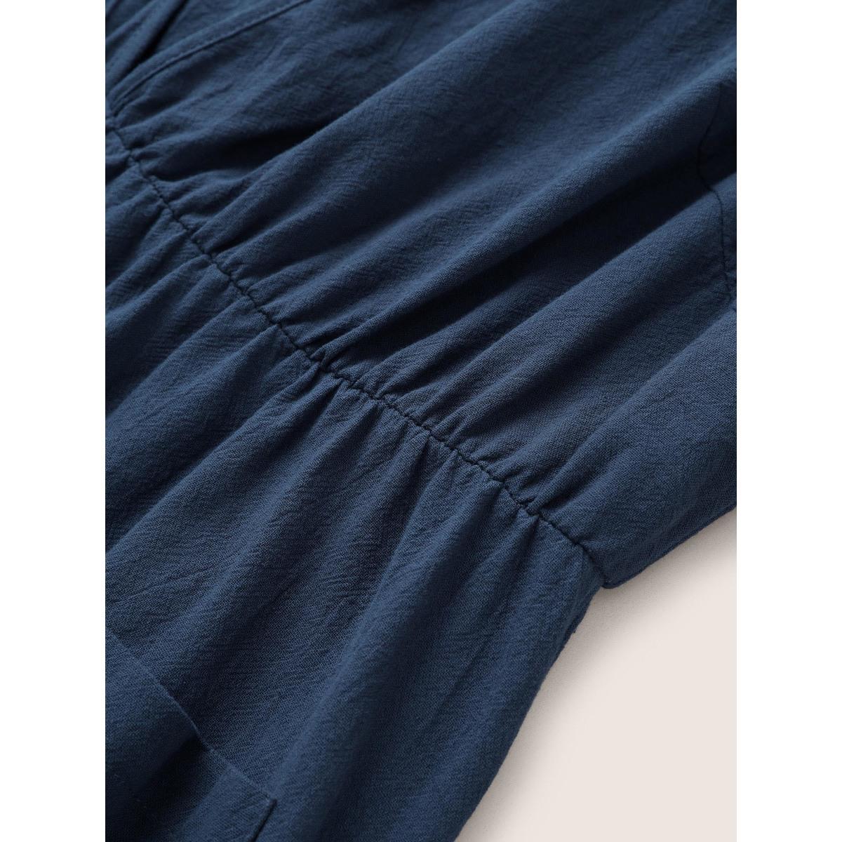 Plus Size Plain Pocket Elastic Waist Deep V Neck Tank Dress Indigo Women At the Office Non Deep V-neck Sleeveless Curvy Midi Dress BloomChic 12/L Product Image