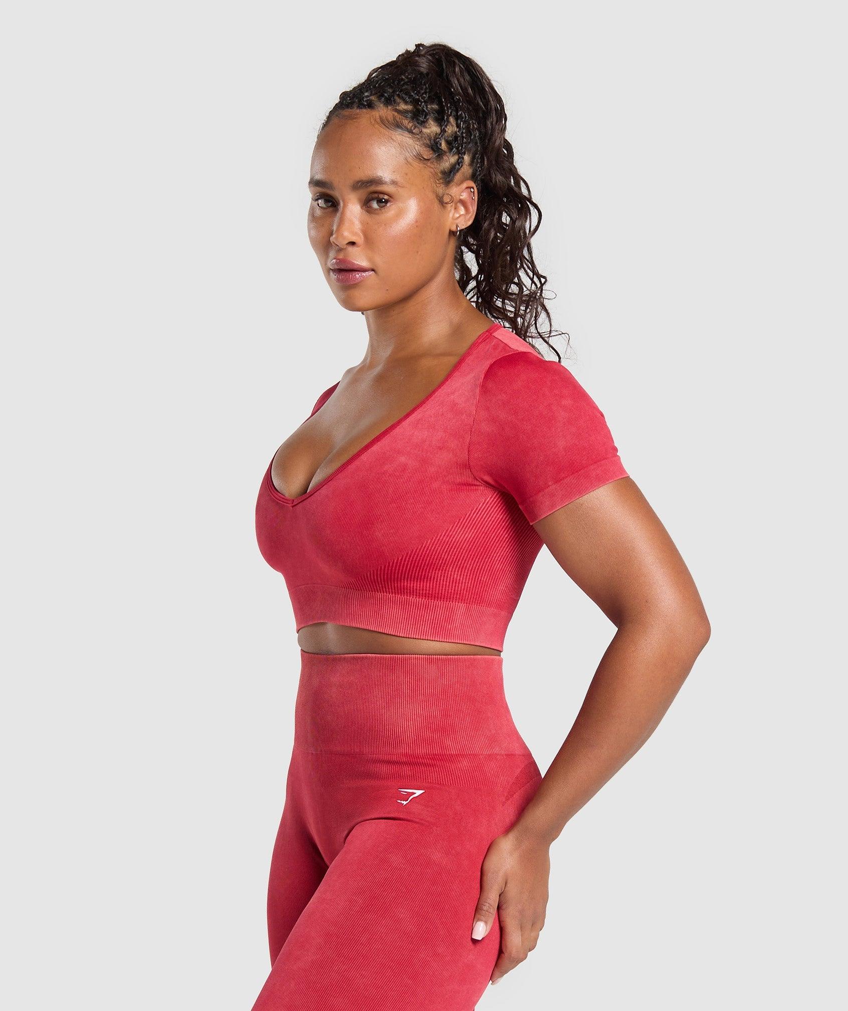 Gymshark Gains Seamless Washed Crop Top - Carmine Red Female Product Image