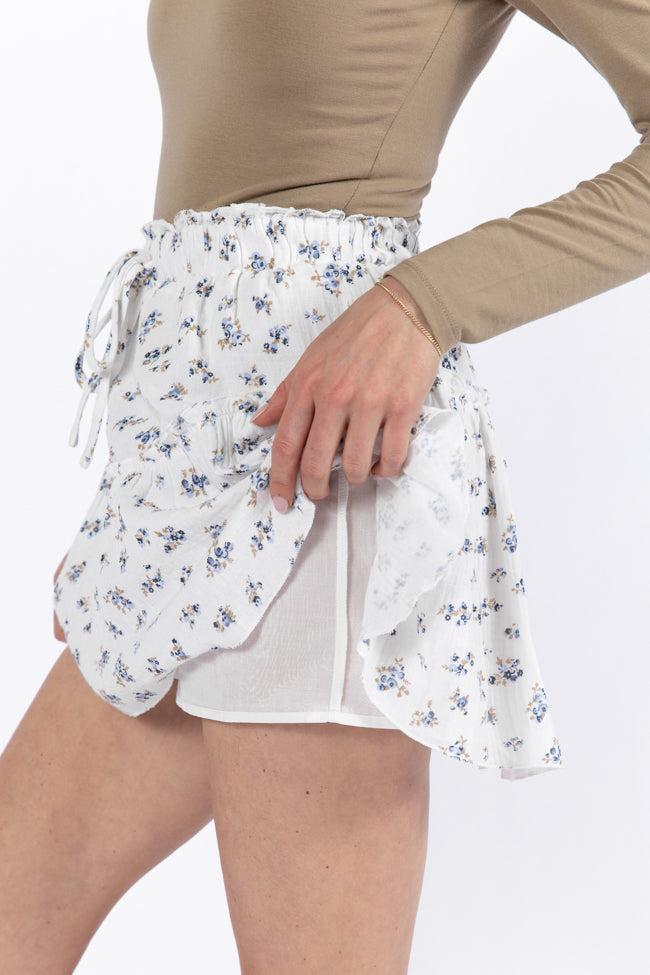 Garden Party Ivory and Blue Floral Print Gauze Skort FINAL SALE Product Image