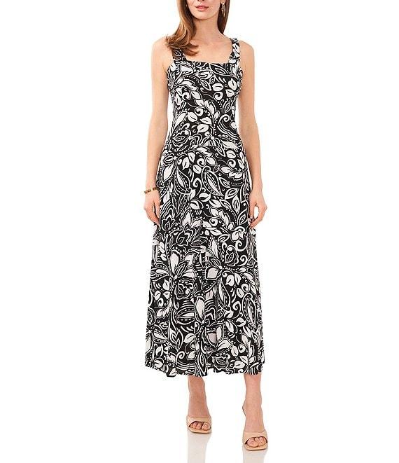 Vince Camuto Woven Sleeveless Square Neckline Tiered Maxi Dress Product Image