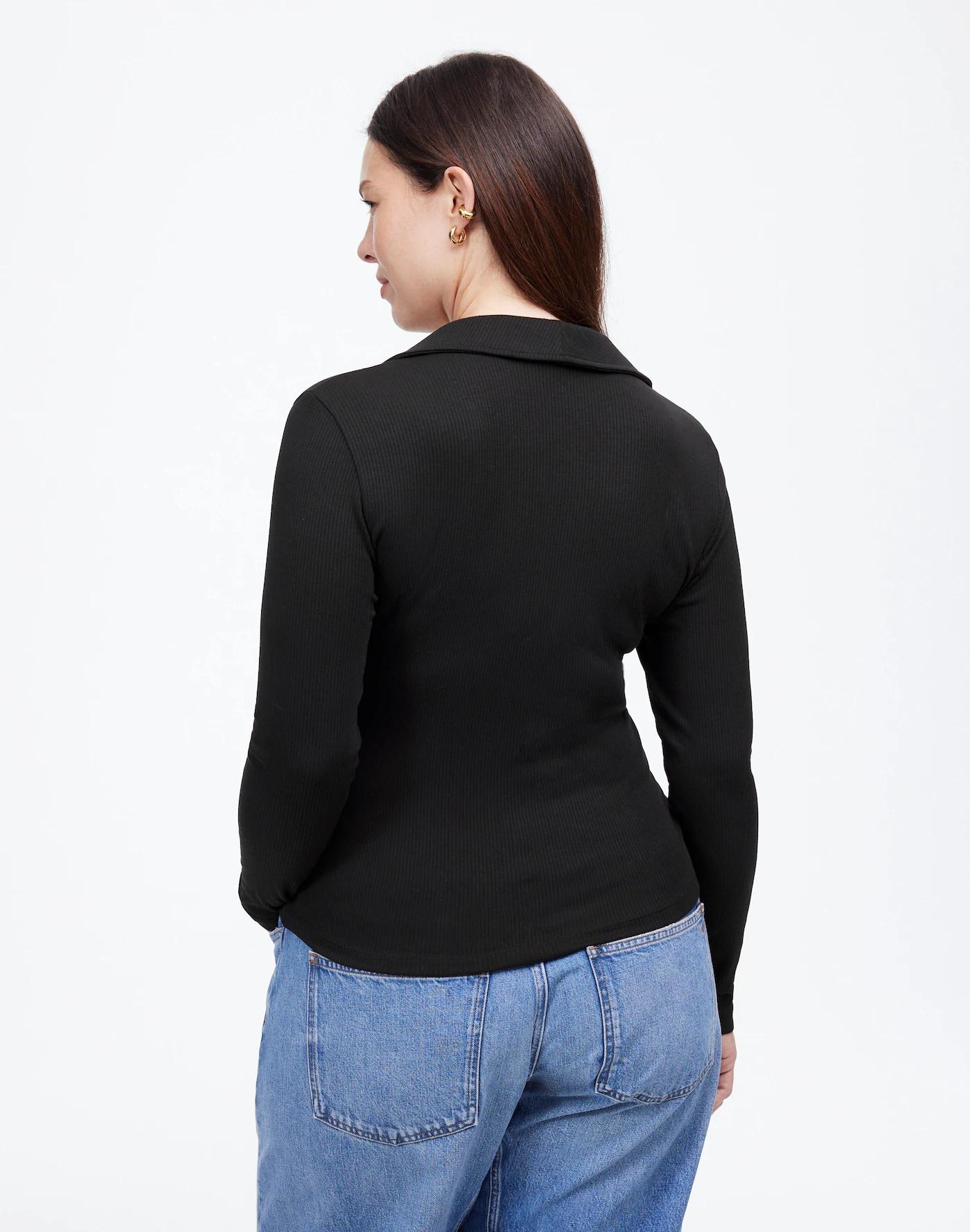 Drapey Rib Long-Sleeve Polo Top Product Image