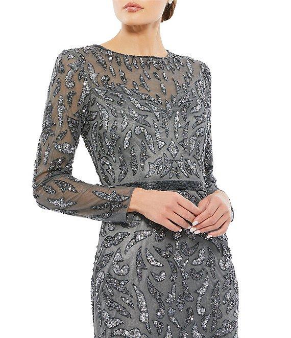 Mac Duggal Long Sleeve Sequin Crew Neck Fully Lined Sheath Gown Product Image