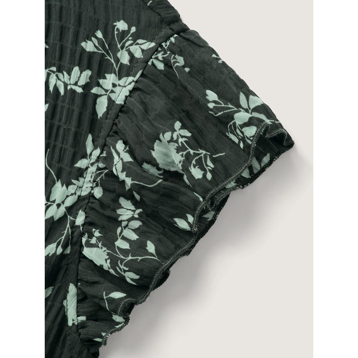 Plus Size Textured Silhouette Flower Stretchy Collar Midi Dress DarkGreen Women Office Mock Neck Cap Sleeve Curvy BloomChic 10/M Product Image