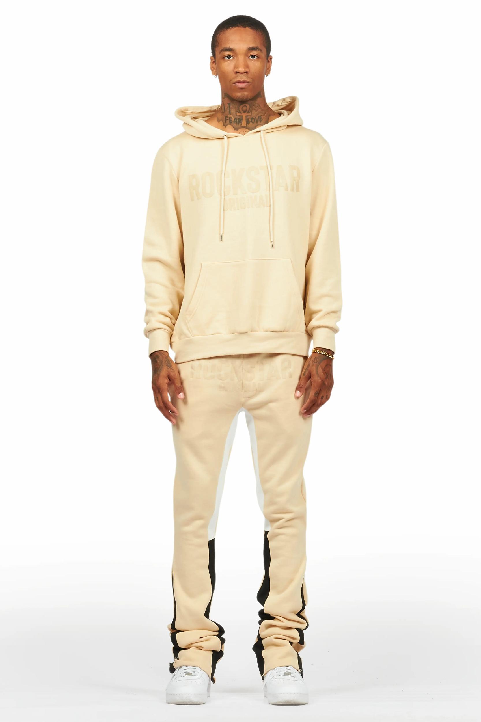 Sana Beige Hoodie/Stacked Flare Track Pant Set Male Product Image